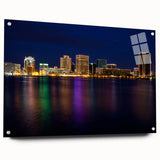 Acrylic print of a large abstract depiction of Virginia scenery in blue and green tones.