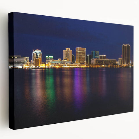 Large art of Virginia scenery on stretched canvas, featuring muted green and blue tones, ideal for kitchen wall art.
