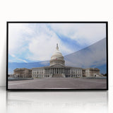 Large abstract wall art of the Washington DC Capitol in black and white tones, framed acrylic, ideal for modern office decor.