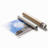 Rolled print of Washington D.C. Capitol with soft pink cherry blossoms, ideal for classy bathroom wall art.