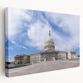 Washington DC Capitol depicted in muted earth tones on a large stretched canvas, suitable as kitchen wall art.