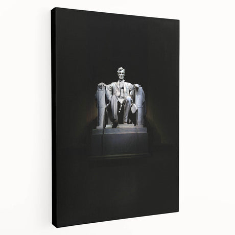 Washington DC Lincoln Memorial at dusk depicted in muted gray tones on a large stretched canvas.