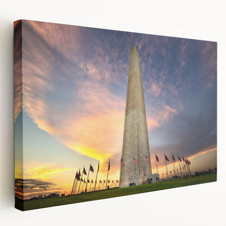 Washington DC monument depicted in muted gray tones on a large stretched canvas, suitable for kitchen wall art.