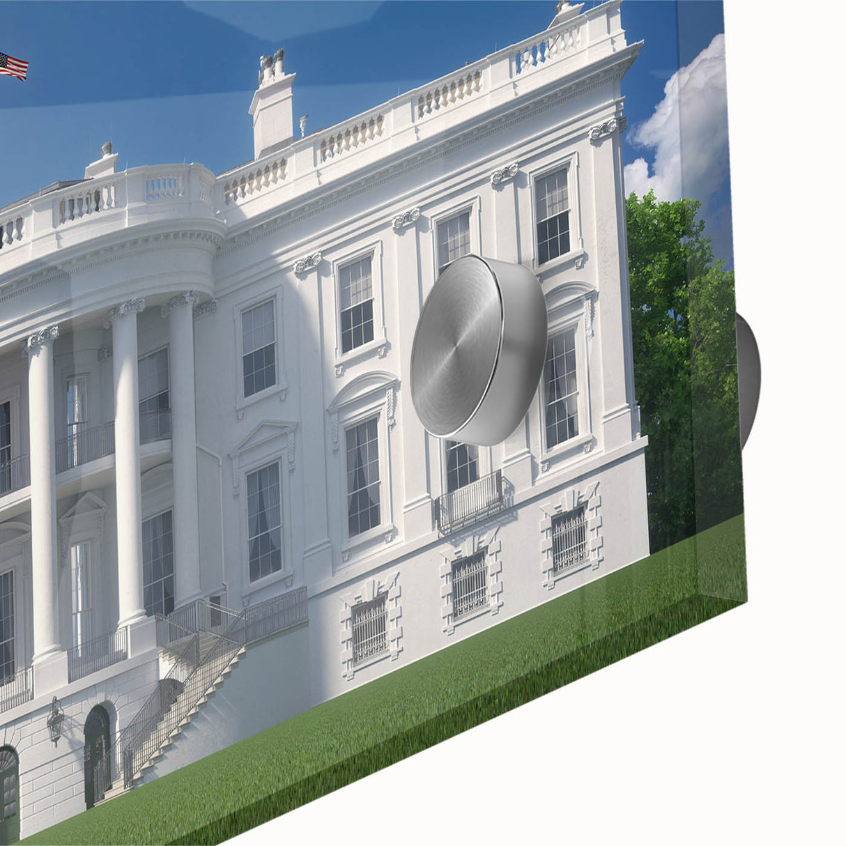 Acrylic print of the White House in Washington DC with soft blue and gray tones, ideal for bedroom or dining room decor.