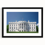 Colorful abstract art print of the White House in vibrant hues on a large framed canvas, ideal for living room decor.