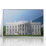 Acrylic print of the White House with a muted color palette, ideal for modern art wall decor in a study.