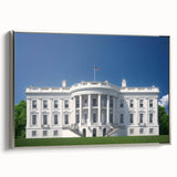 Landscape art painting of the White House with colorful trees on a framed canvas, ideal for office decor.