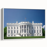 Vintage poster art of the White House in Washington DC in muted colors on a large framed canvas.