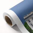 Art Deco poster of the White House with muted pastel shades on rolled canvas, ideal for nursery wall art.