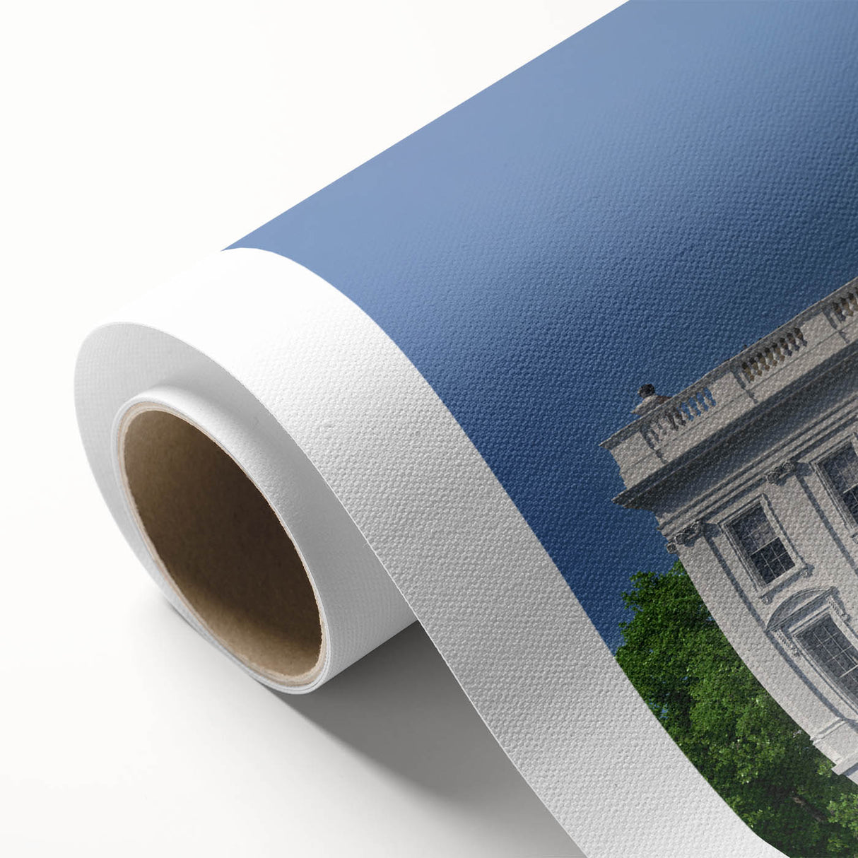 Art Deco poster of the White House with muted pastel shades on rolled canvas, ideal for nursery wall art.
