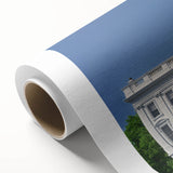 Art Deco poster of the White House with muted pastel shades on rolled canvas, ideal for nursery wall art.