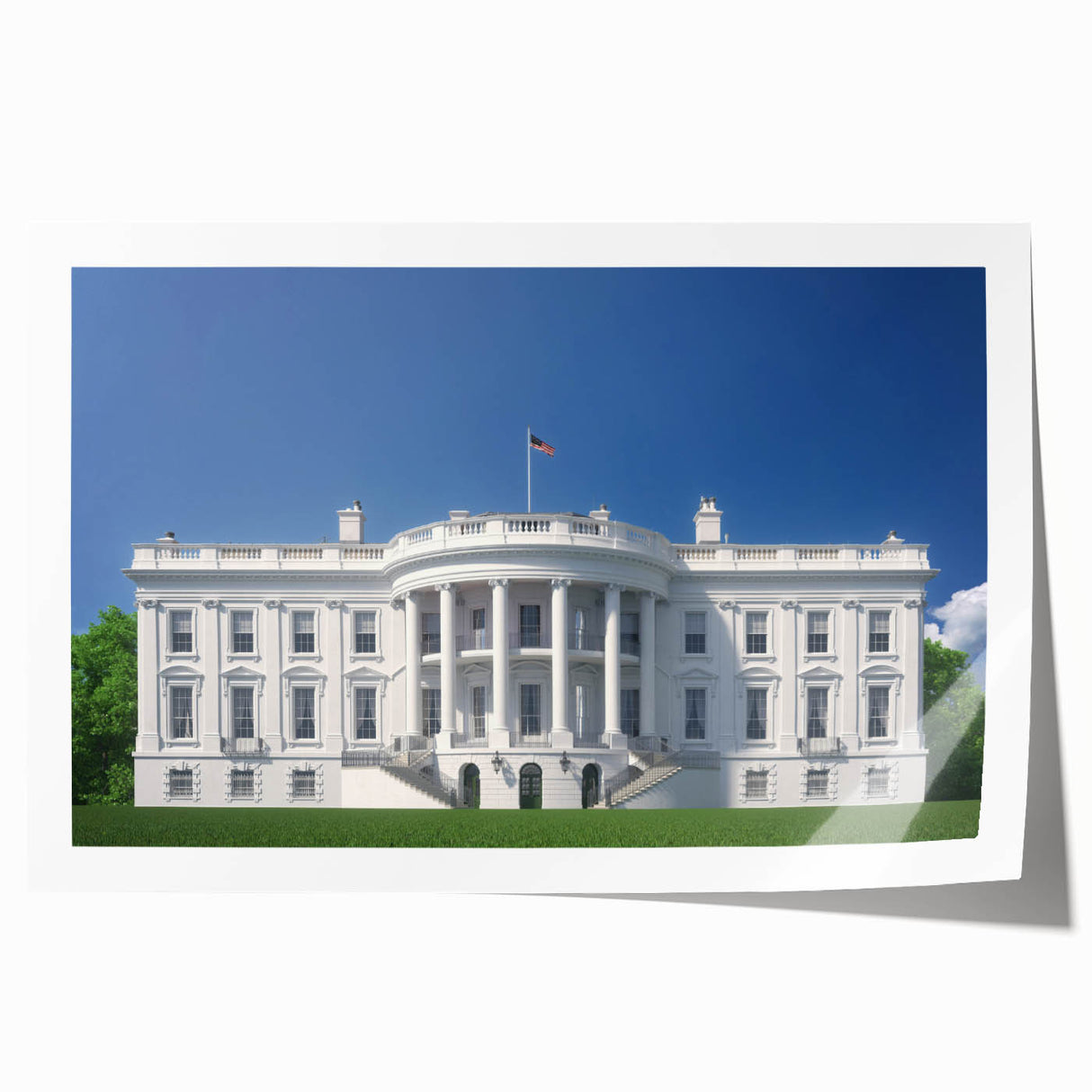 Rolled print of the White House in Washington DC with soft pastel shades, ideal for art wall dining room decor.