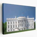 Washington DC White House depicted in realistic style on large stretched canvas, with soft gray tones.