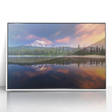 Modern art wall decor featuring Mount Rainier in a framed acrylic, with soft pastel shades, ideal for nursery wall art.