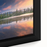 Framed canvas of Mount Rainier with a textured black foreground and vibrant sky, ideal for large living room walls.