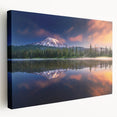 Mount Rainier landscape on large stretched canvas with lush green and blue tones, ideal for kitchen wall art.