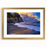 Extra large wall art featuring a textured abstract print of the Olympic scenery in Washington, set in a gold frame.