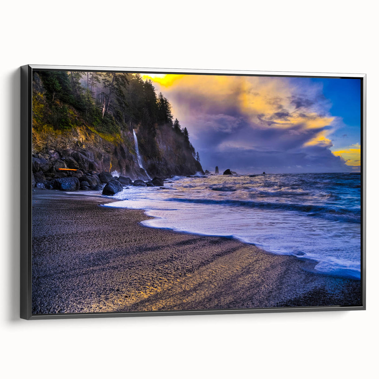 Black and white framed canvas of Olympic landscape, vintage poster style, ideal for bedroom wall art.