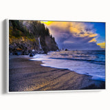 Framed canvas of a vintage poster art depicting Olympic National Park in Washington, featuring a colorful palette.