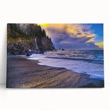 Black and white stretched canvas depicting the Olympic Mountains, ideal for kitchen wall art or bedroom ambiance.