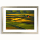 Textured art of abstract Palouse landscape in silver frame, featuring earthy tones, ideal for bedroom art decor.