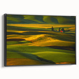 Black and white framed canvas depicting the rolling hills of Palouse, ideal for bedroom landscape art.