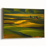 Framed canvas of a vintage-style landscape painting depicting the Palouse region in Washington, USA, with muted earth tones.
