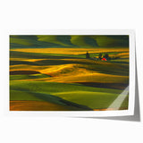 Rolled print of Palouse scenery in Washington, featuring soft green and yellow tones, ideal for art wall dining room.