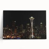 Black and white photo of Seattle skyline on large stretched canvas, ideal for kitchen wall art.