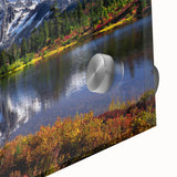 Large abstract wall art depicting a mid-century modernist Washington scenery in muted earth tones on acrylic glass.