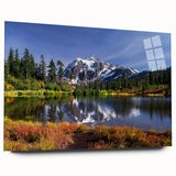 Large abstract wall art of a muted Washington landscape on acrylic glass, ideal for bedroom or dining room decor.