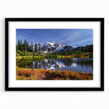 Abstract art print featuring a colorful, textured depiction of the Washington skyline on a large framed canvas.