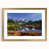 Extra large abstract art print of a textured Washington landscape in muted earth tones, framed in gold.