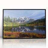 Large abstract wall art depicting a stylized Washington scenery in black and white tones, acrylic framed.