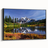 Black and white wall art featuring a vintage poster-style landscape of Washington, framed canvas, ideal for bedroom decor.