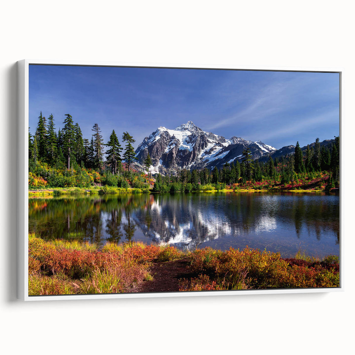 Vintage poster art of Washington scenery on framed canvas, featuring a colorful palette, ideal for living room decor.