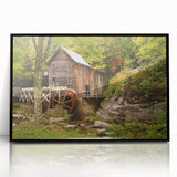 Large abstract wall art depicting a West Virginia landscape in muted earth tones on a framed acrylic panel.