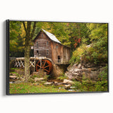 Black and white framed canvas of a vintage West Virginia landscape, ideal for bedroom wall art.
