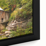 Extra large framed canvas featuring a textured depiction of the West Virginia scenery in black with colorful art accents.