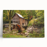 Black and white stretched canvas depicting a serene West Virginia landscape, ideal for kitchen wall art or bedroom ambiance.