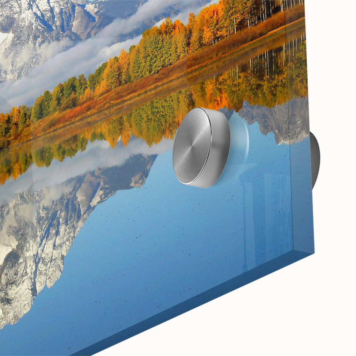 Acrylic print of the Grand Tetons in muted earth tones, ideal for dining room art in a mid-century modernist style.