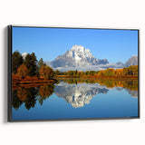 Black and white framed canvas of the Grand Tetons, ideal for bedroom landscape art.