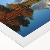 Art deco poster of the Grand Tetons in muted earth tones on rolled canvas, suitable for dining room wall art.