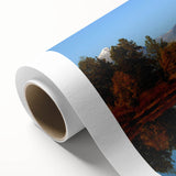 Art Deco poster of Wyoming’s Grand Tetons in subtle earth tones on rolled canvas.