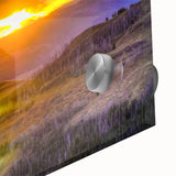 Acrylic print of Yellowstone scenery in muted earth tones, ideal for dining room art in a mid-century modernist style.