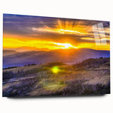 Large abstract depiction of Yellowstone scenery on acrylic glass, using earth tones, ideal for bedroom or dining room art.