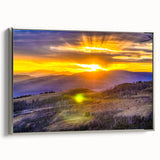 Landscape art painting of Yellowstone with vivid colors on a framed canvas, suitable for living room decor.