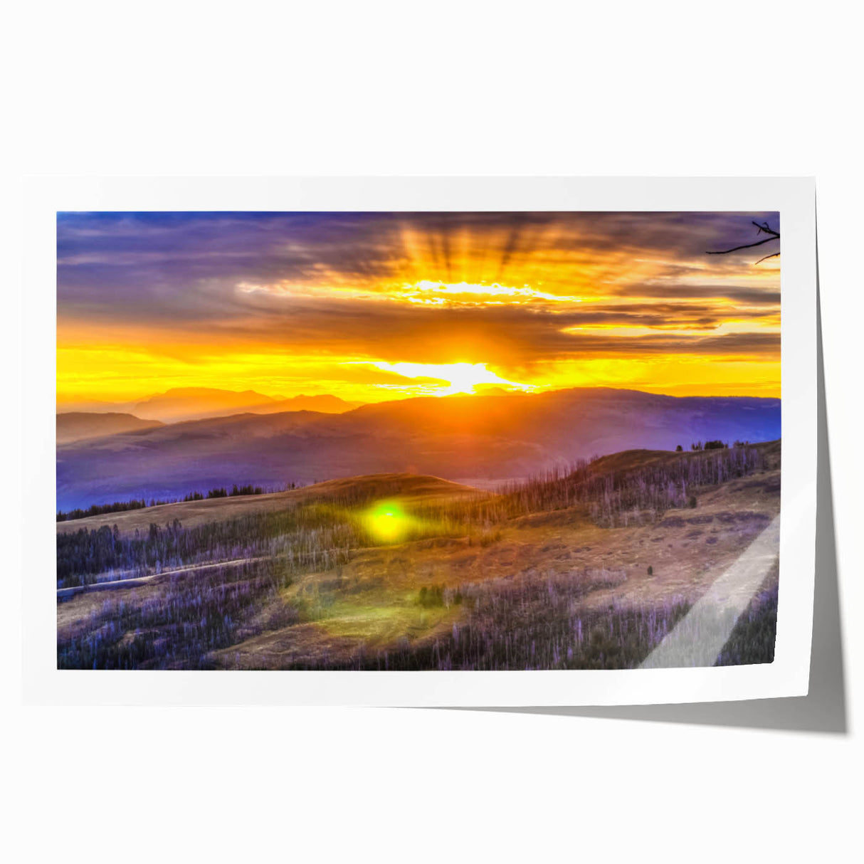 Yellowstone landscape print on rolled canvas featuring muted earth tones, ideal for art wall dining room.