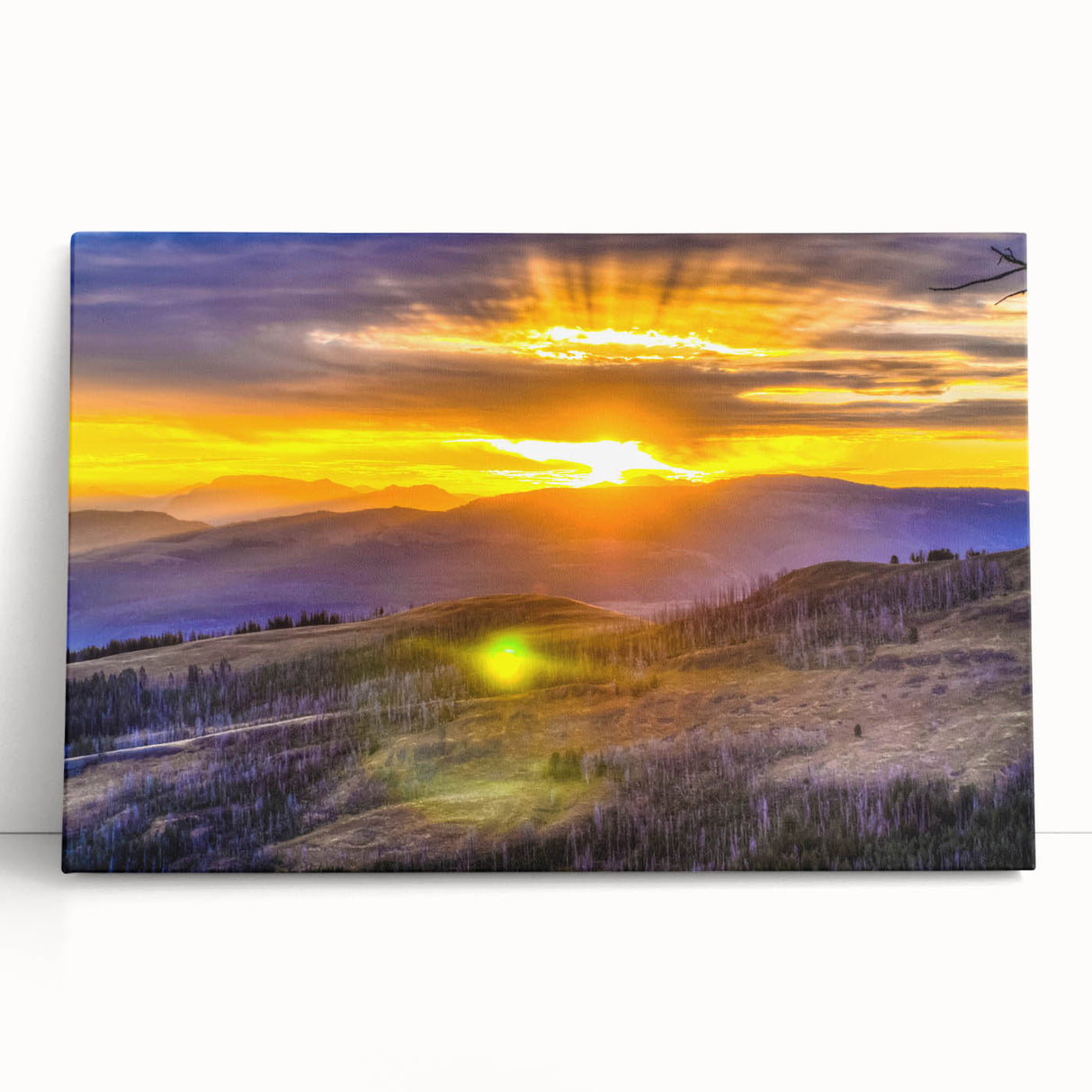 Black and white photograph of Yellowstone scenery on stretched canvas, ideal for kitchen wall art or bedroom ambiance.