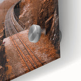 Large abstract wall art depicting autumn colors in mid-century modernist style on acrylic glass, ideal for dining room decor.